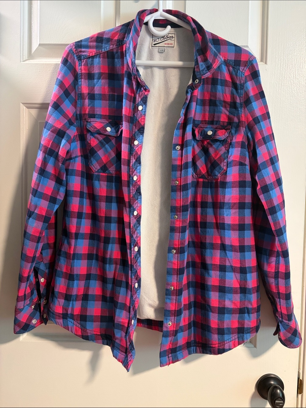 BC Clothing Pink and Blue Plaid Flannel Shirt